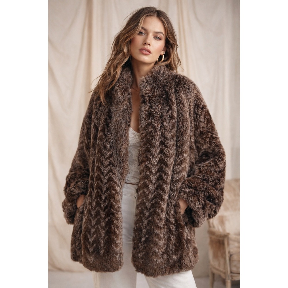 Vintage Pennel & Flipo European Faux Fur Chevron Reversible Coat Rare Luxury NWT